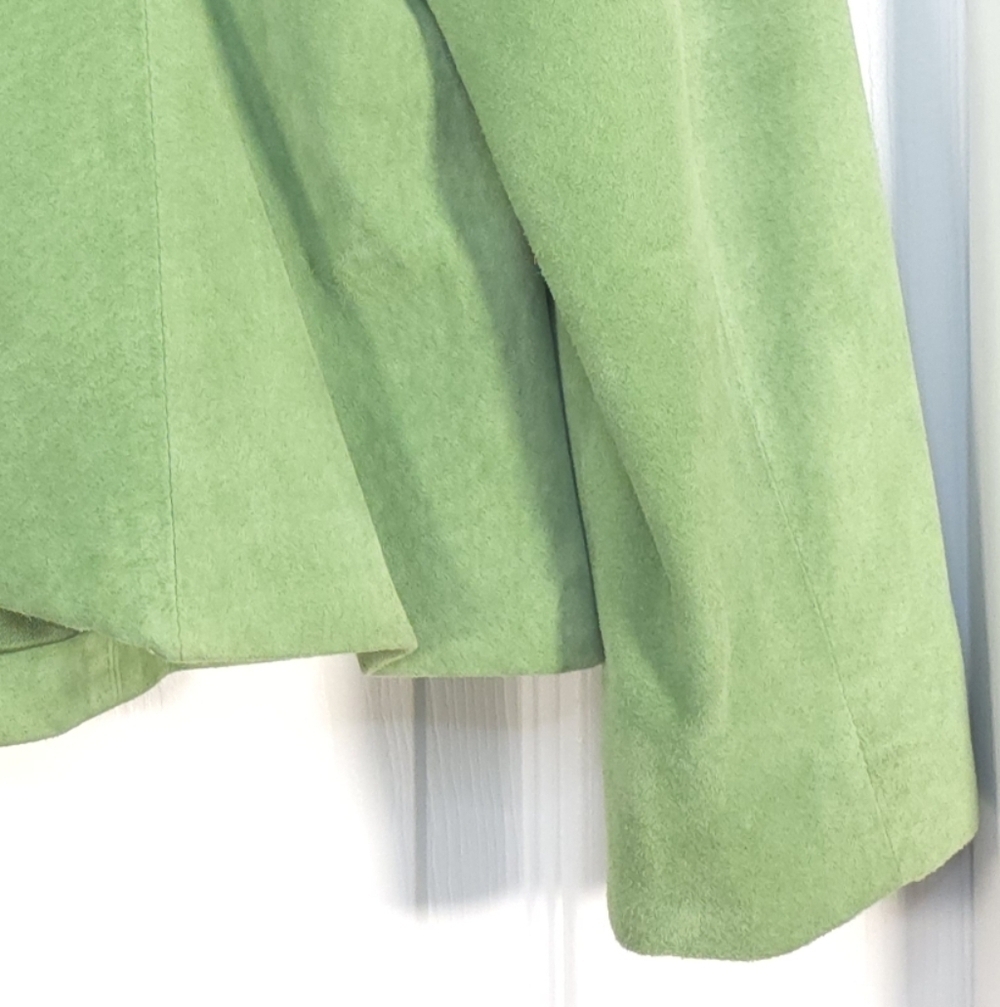 Jones New York Mint Green Women's Leather Jacket Size L Elegant Quiet Lux Style - Picture 9 of 10